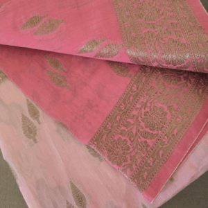 Pink Banarasi Weave Saree with Floral Blouse
